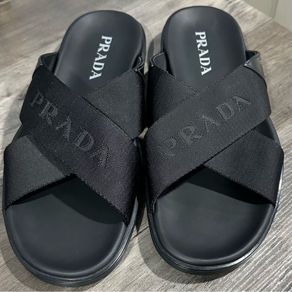 Prada Men's Nastro Web Logo Slides Sandals - Picture 13 of 16